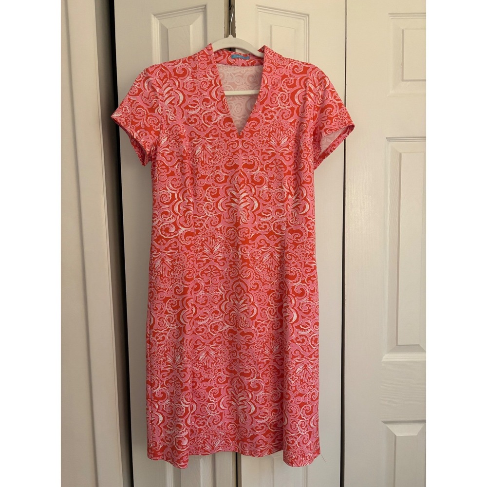 J.McLaughlin Coral & Pink Stretch Pull-On Dress | Size Medium - Picture 6 of 8